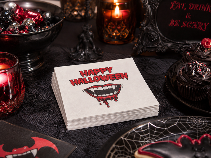 Happy Halloween Vampire Fangs Cocktail Napkins, 50-Pack, 3-ply, Spooky Party Napkins