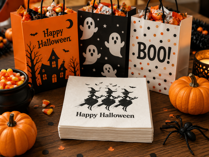 Happy Halloween Witch Cocktail Napkins,  50-Pack, 3-ply, Flying Witches Party Napkins