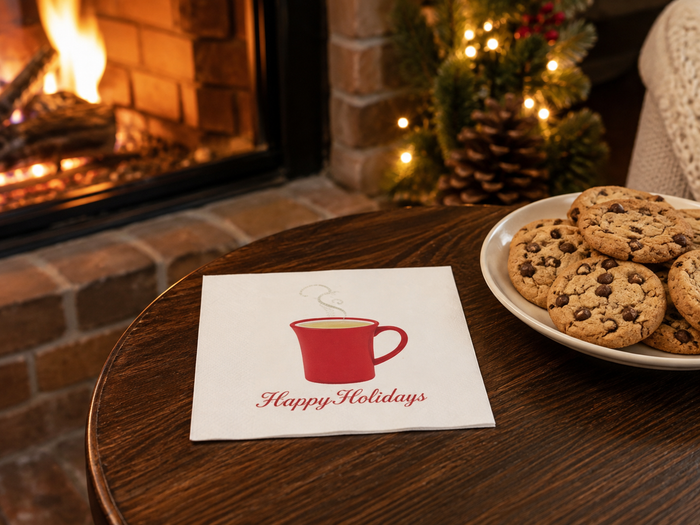 Happy Holiday Red Mug of Hot Cider Cocktail Napkins, 50-Pack, 3-ply, Holiday Table Decor
