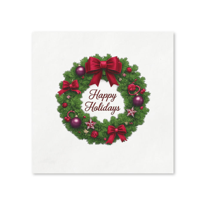 Happy Holidays Christmas Wreath Cocktail Napkins, 50-Pack, 3-ply, Holiday Christmas Party Napkins