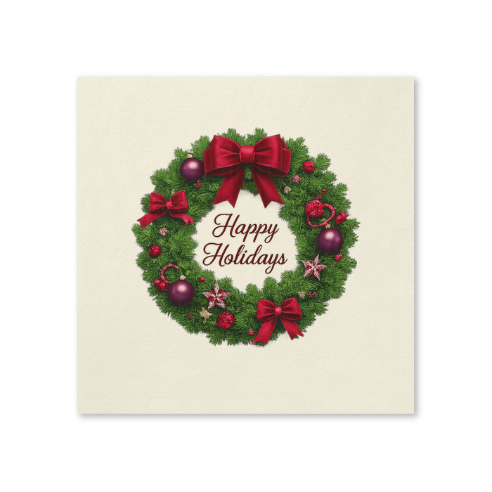Happy Holidays Christmas Wreath Cocktail Napkins, 50-Pack, 3-ply, Holiday Christmas Party Napkins