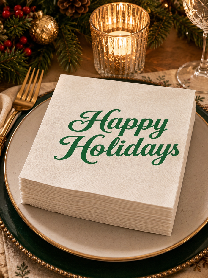 Happy Holidays Cocktail Napkins, 50-Pack, 3-ply, Winter Party Decor Napkins