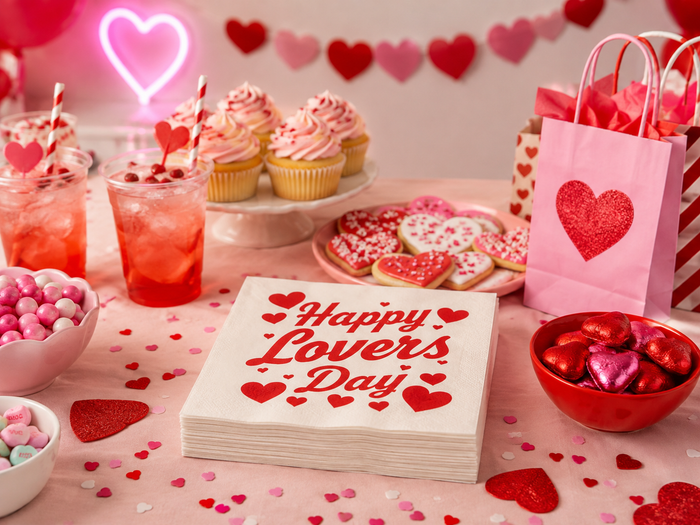 Happy Lovers Day Valentine’s Cocktail Napkins, 50-Pack, 3-ply, Valentine’s Day Party Decor