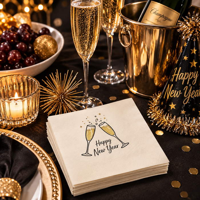 Happy New Year Champagne Toast Cocktail Napkins, 50-Pack, 3-ply, New Year’s Eve Party Decor