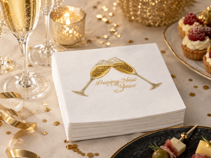 Happy New Year Champagne Toast Cocktail Napkins, 50-Pack, 3-ply, New Year’s Eve Party Decor
