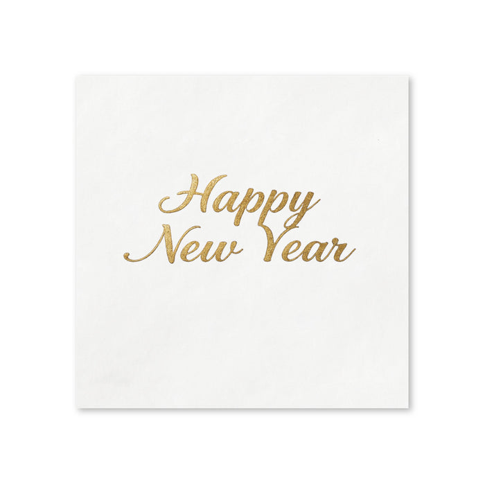Happy New Year Gold Script Cocktail Napkins, 50-Pack, 3-ply, New Year’s Eve Party Decor