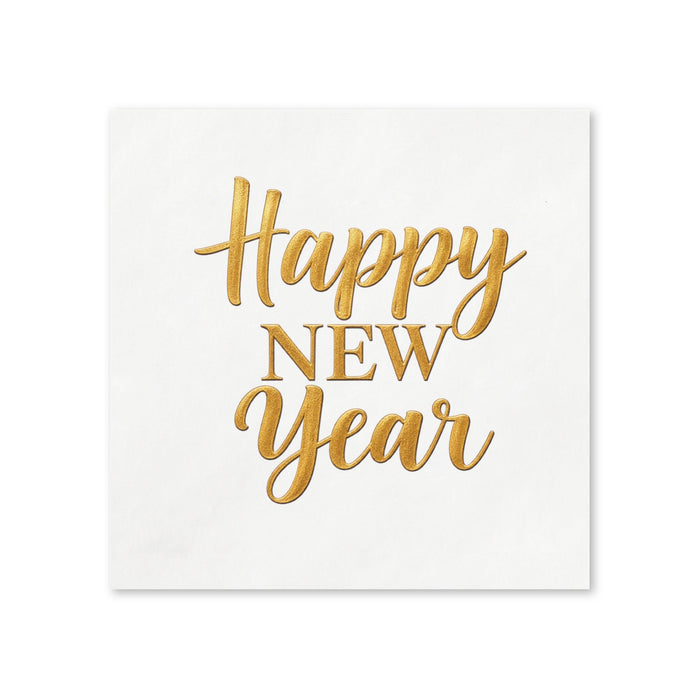 Happy New Year Gold Script Cocktail Napkins, 50-Pack, 3-ply, New Year’s Eve Party Decor