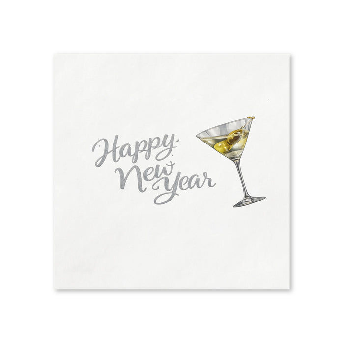 Happy New Year Martini Cocktail Napkins, 50-Pack, 3-ply, New Year’s Eve Party Decor