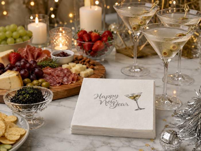 Happy New Year Martini Cocktail Napkins, 50-Pack, 3-ply, New Year’s Eve Party Decor
