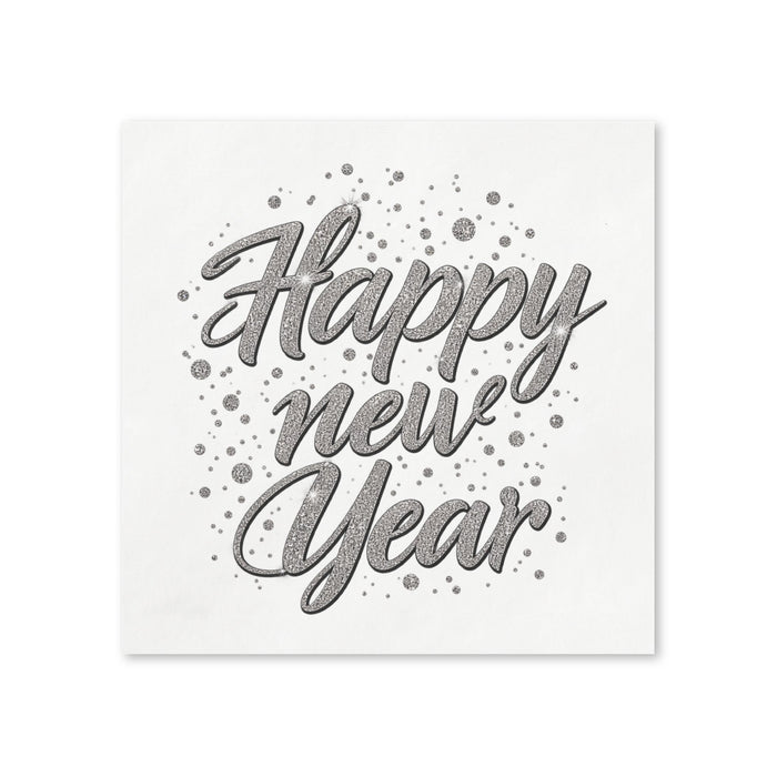 Happy New Year Silver Script Cocktail Napkins, 50-Pack, 3-ply, New Year’s Eve Party Decor