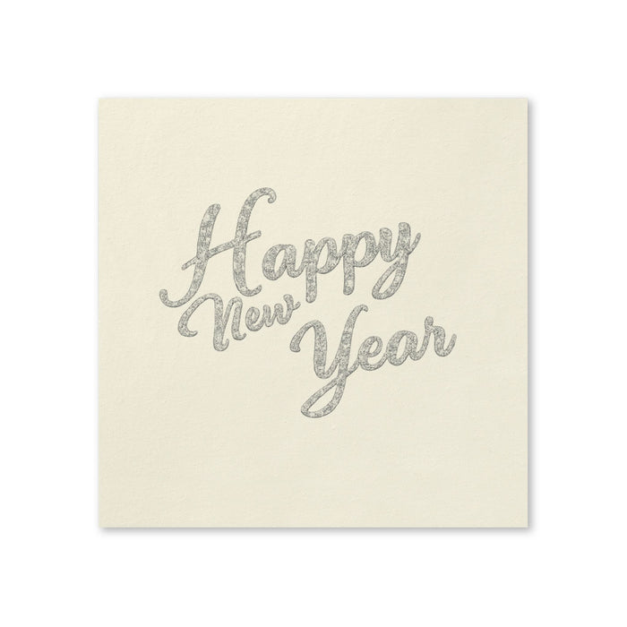Happy New Year Silver Script Cocktail Napkins, 50-Pack, 3-ply, New Year’s Eve Party Decor