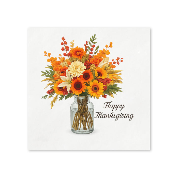 Happy Thanksgiving Floral Cocktail Napkins, 50-Pack, 3-ply, Autumn Sunflower Bouquet Party Napkins