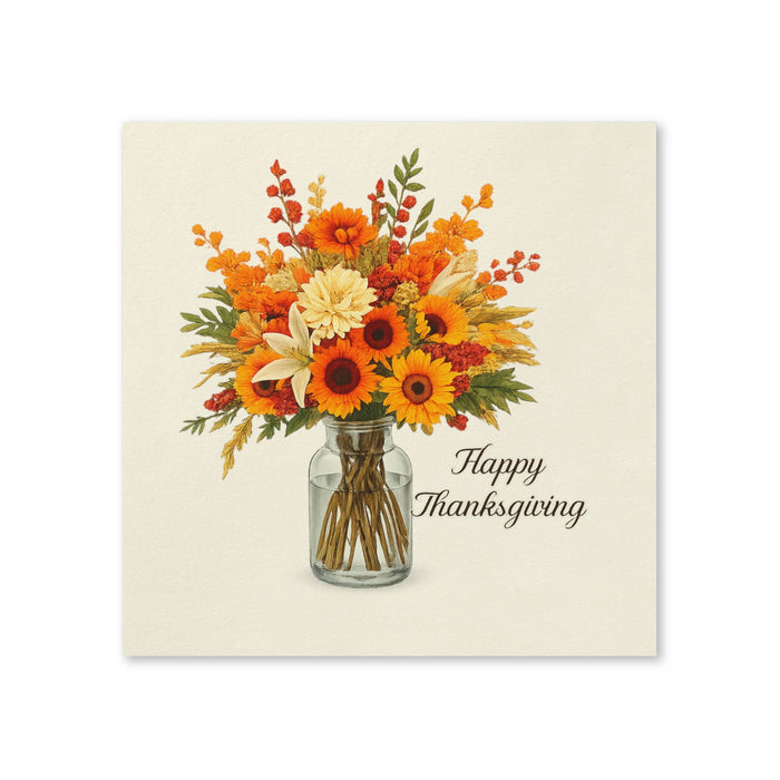 Happy Thanksgiving Floral Cocktail Napkins, 50-Pack, 3-ply, Autumn Sunflower Bouquet Party Napkins