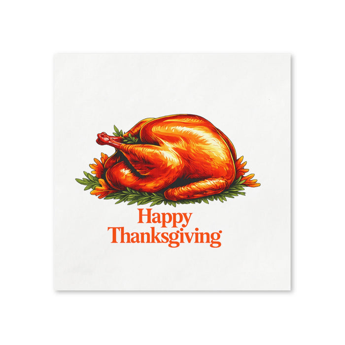Happy Thanksgiving Roasted Turkey Cocktail Napkins, 50-Pack, 3-ply, Classic Holiday Dinner Napkins