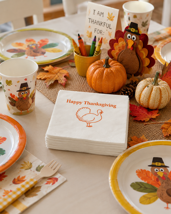 Happy Thanksgiving Turkey Cocktail Napkins, 50-Pack, 3-ply, Party Napkins