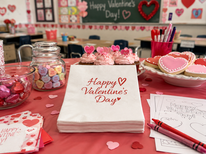 Happy Valentine's Day Cocktail Napkins, 50-Pack, 3-ply, Valentine’s Day Party Decor