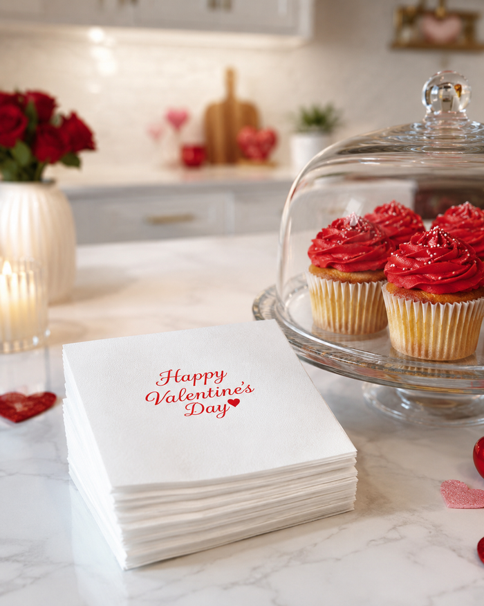 Happy Valentine's Day Heart Cocktail Napkins, 50-Pack, 3-ply, Valentine’s Day Party Decor