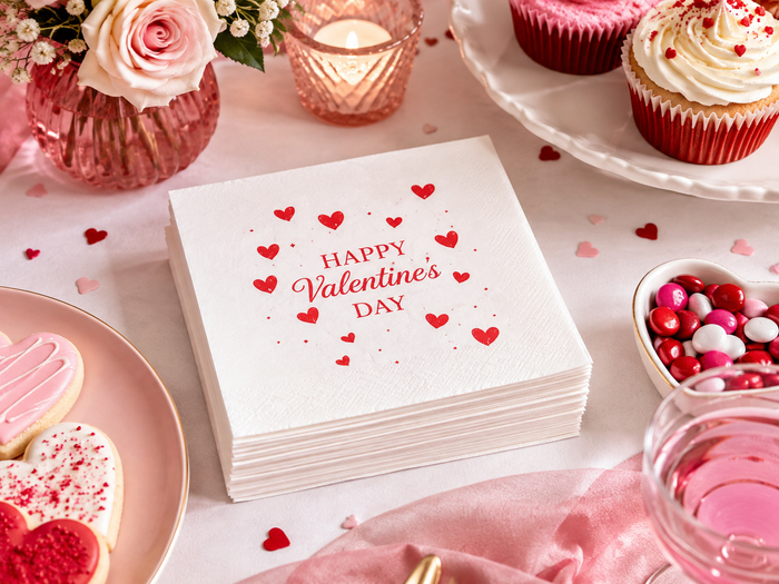 Happy Valentine's Day Red Hearts Cocktail Napkins, 50-Pack, 3-ply,  Valentine’s Day Party Decor