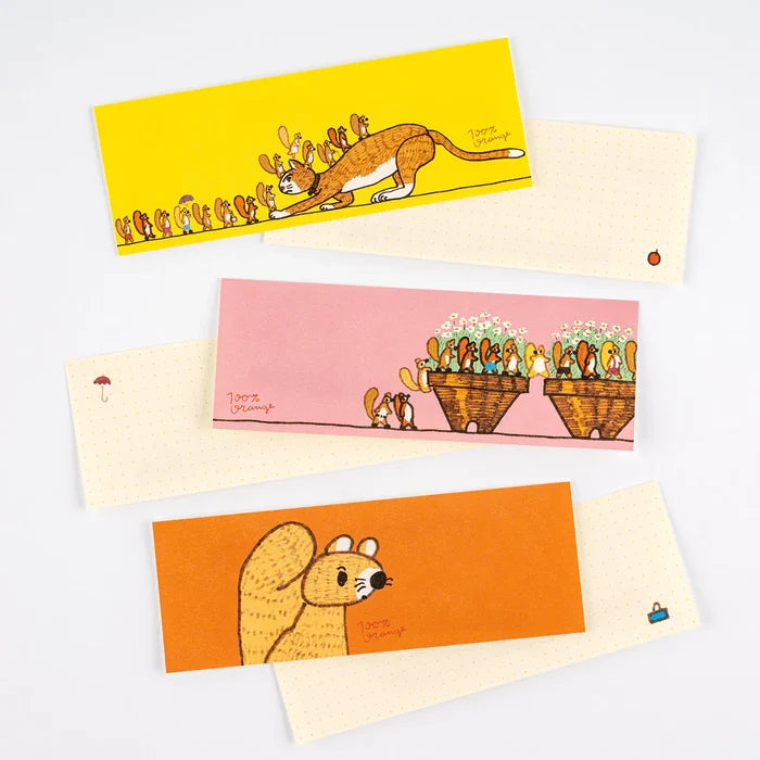 Hobonichi 100%ORANGE - Letter Set - Squirrel’s Moving Day, detail view of the design.