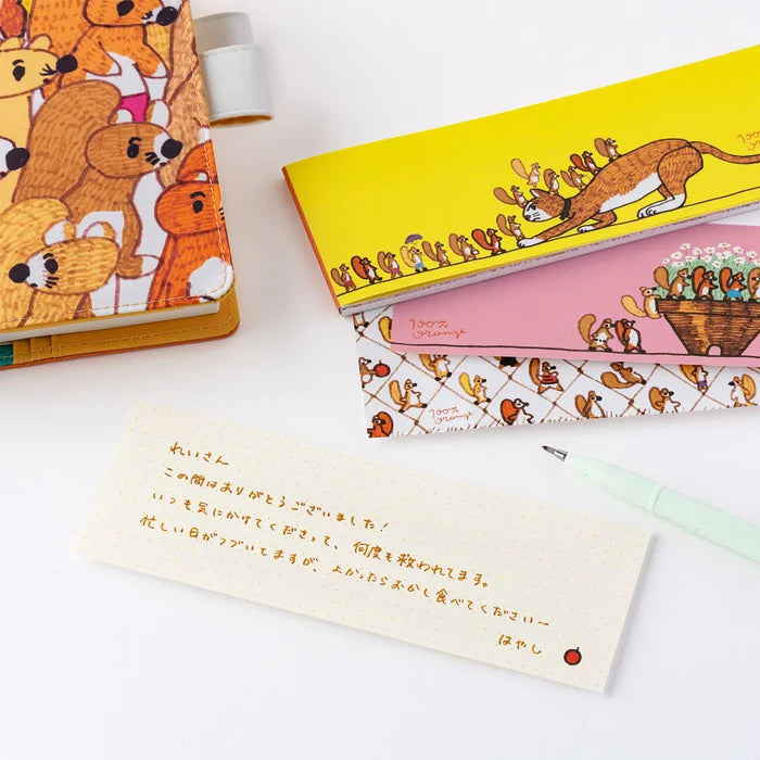 Hobonichi 100%ORANGE - Letter Set - Squirrel’s Moving Day, close-up view.