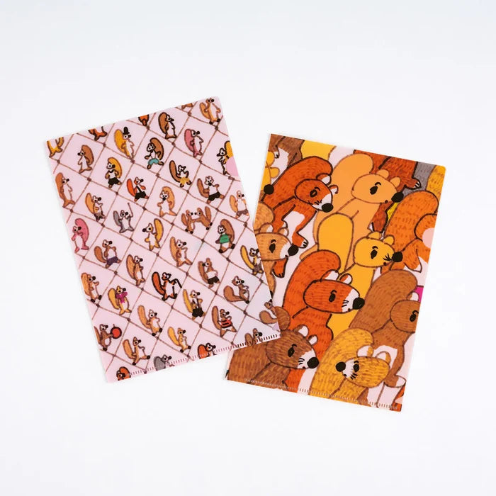 Hobonichi 100%ORANGE Folder Set of 2 for A5 Size (Squirrel Squadron), shown from the front.