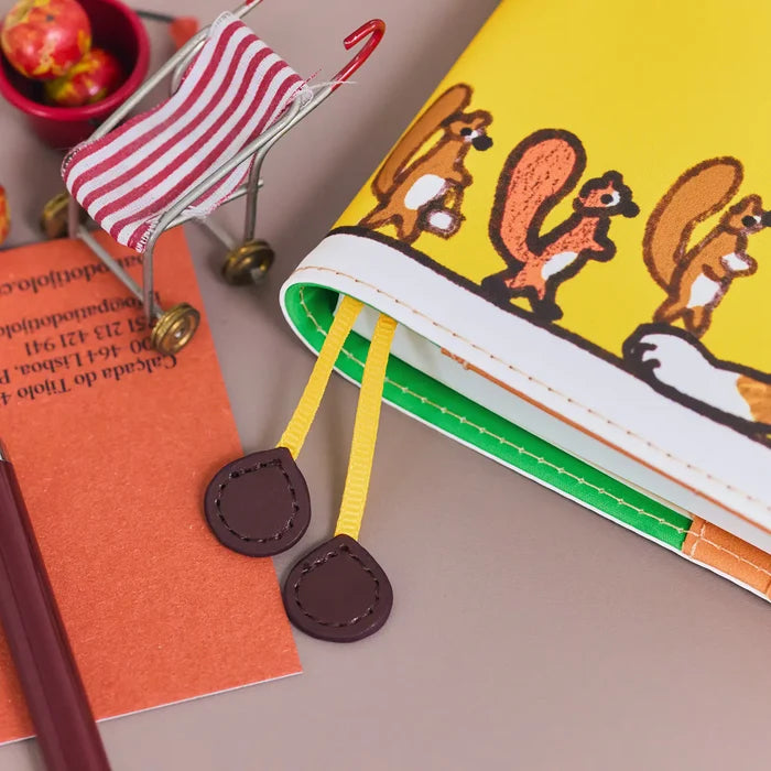Hobonichi 2026 A5 Cousin Cover: 100%ORANGE - Where’s the Squirrel Going, alternate angle.
