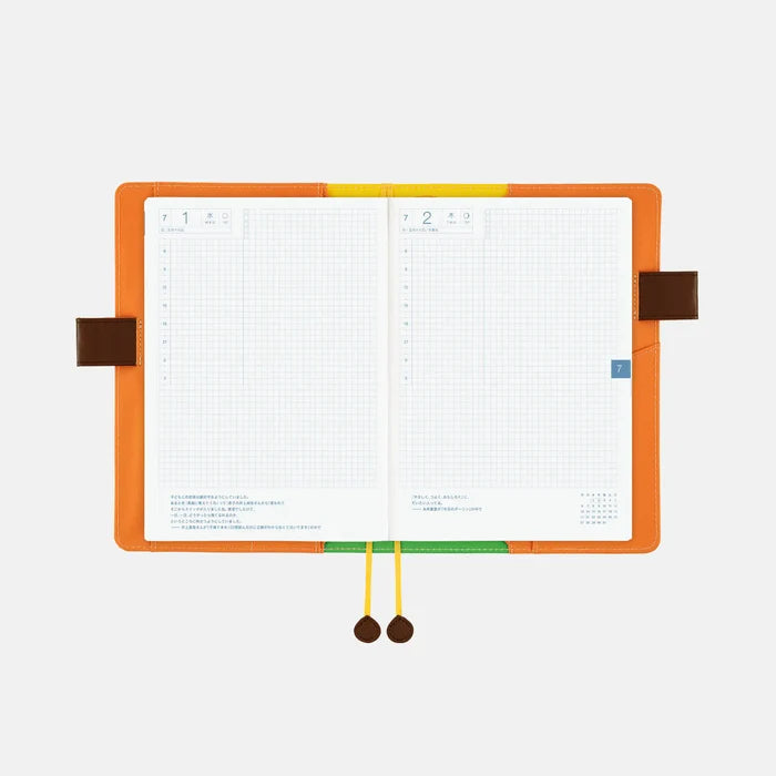 Hobonichi 2026 A5 Cousin Cover: 100%ORANGE - Where’s the Squirrel Going, front view.