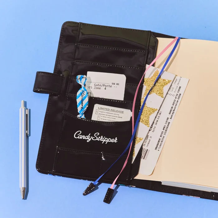 Hobonichi 2026 A5 Cousin Cover: Candy Stripper - Random Dog & Cat (Black), shown in full.