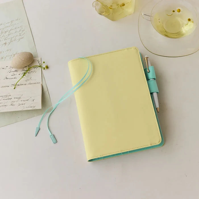 Hobonichi 2026 A5 Cousin Cover: Colors - Chamomile Mint, detail view of the design.