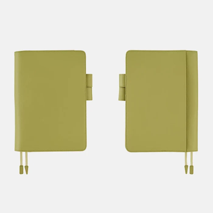 Hobonichi 2026 A5 Cousin Cover: Leather - Sage Green, shown from the front.