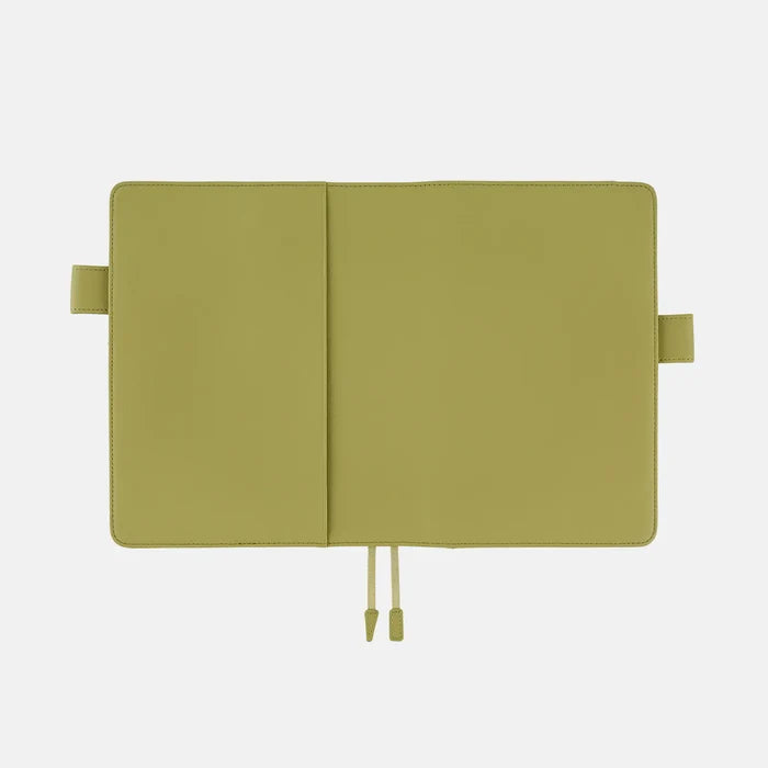 Hobonichi 2026 A5 Cousin Cover: Leather - Sage Green, shown from another angle.