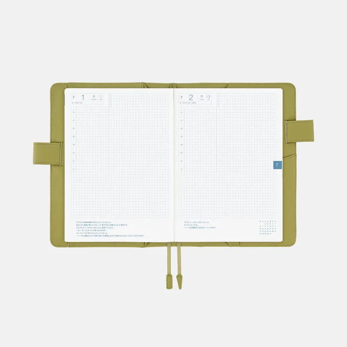 Hobonichi 2026 A5 Cousin Cover: Leather - Sage Green, front view.