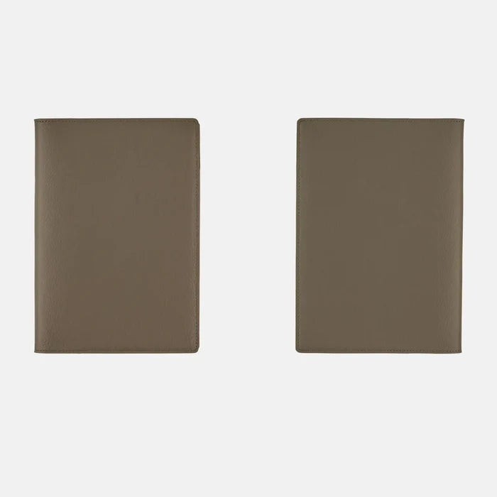 Hobonichi 2026 A5 Cousin Cover: Leather - Taut (Gray & Light Blue), shown from the front.