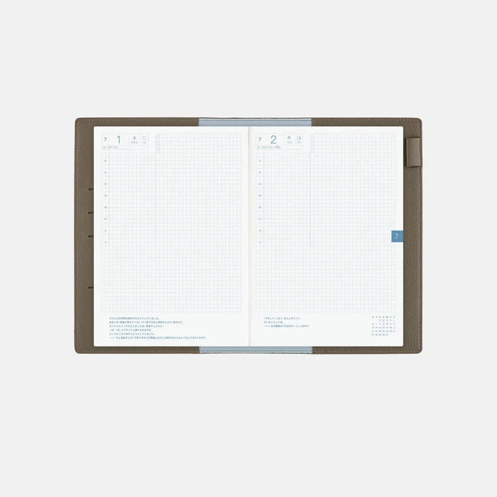 Hobonichi 2026 A5 Cousin Cover: Leather - Taut (Gray & Light Blue), front view.