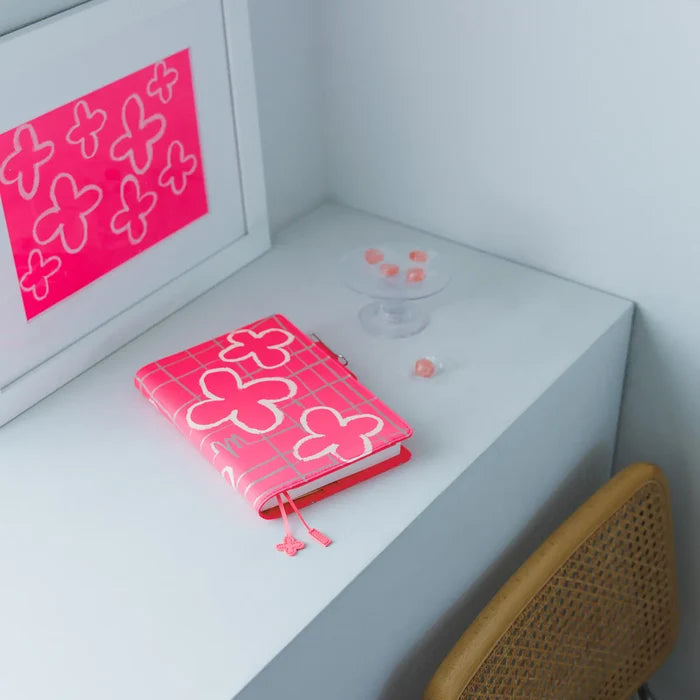 Hobonichi 2026 A5 Cousin Cover: Makoto Matsubayashi - Pink Flowers, shown in full.
