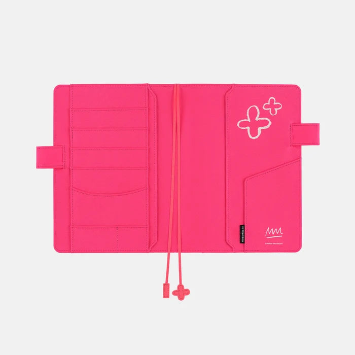 Hobonichi 2026 A5 Cousin Cover: Makoto Matsubayashi - Pink Flowers, shown with its details.