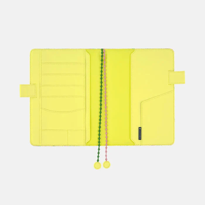 Hobonichi 2026 A5 Cousin Cover: minä perhonen - skyful (Yellow), shown with its details.