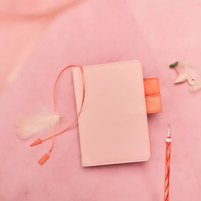 Hobonichi 2026 A6 Planner Cover: Colors - Airy Flamingo, detail view of the design.