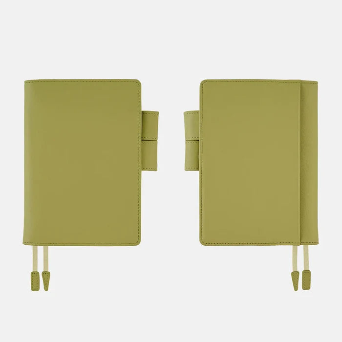 Hobonichi 2026 A6 Planner Cover: Leather - Sage Green, shown from the front.