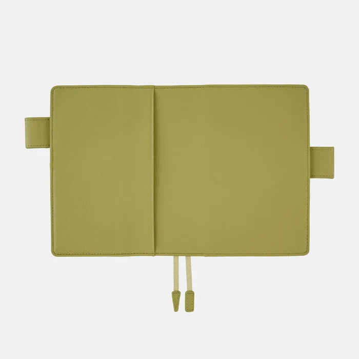 Hobonichi 2026 A6 Planner Cover: Leather - Sage Green, shown from another angle.