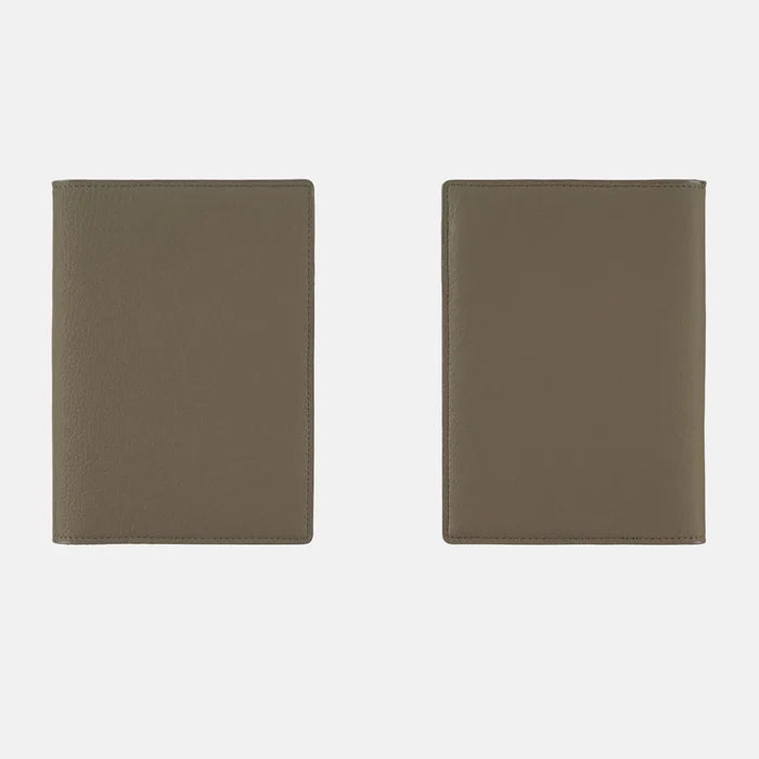 Hobonichi 2026 A6 Planner Cover: Leather - Taut (Gray & Light Blue), shown from the front.