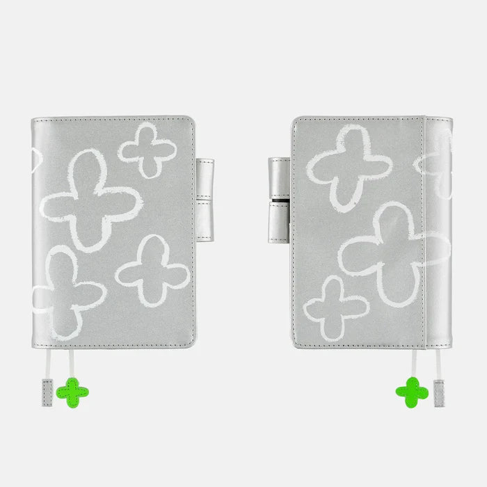 Hobonichi 2026 A6 Planner Cover: Makoto Matsubayashi - Silver Flowers, shown from the front.