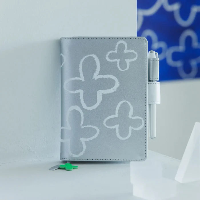 Hobonichi 2026 A6 Planner Cover: Makoto Matsubayashi - Silver Flowers, detail view of the design.