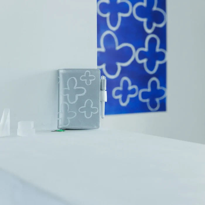 Hobonichi 2026 A6 Planner Cover: Makoto Matsubayashi - Silver Flowers, shown in full.