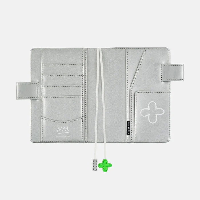 Hobonichi 2026 A6 Planner Cover: Makoto Matsubayashi - Silver Flowers, shown with its details.