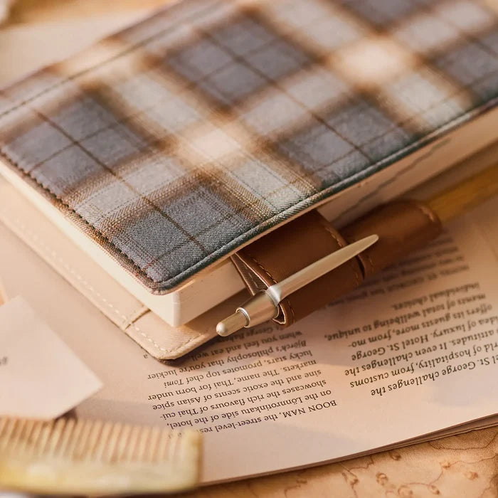 Hobonichi 2026 A6 Planner Cover: Shirt Fabric - Foggy Plaid, close-up view.