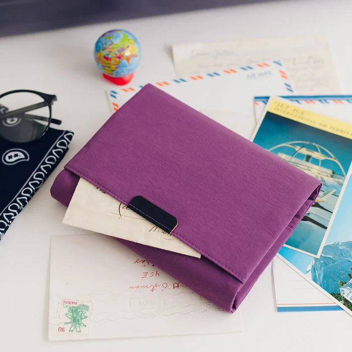 Hobonichi 2026 A6 Planner Cover: Tragen - Purple, close-up view.