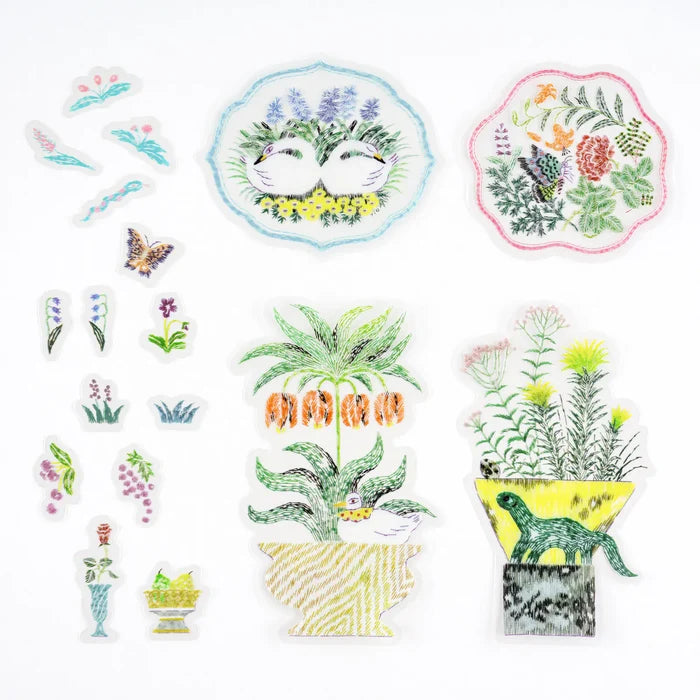 Hobonichi 2026 Accessories: iyo okumi - Transparent Embroidery Sticker Set - My Garden, shown from the front.