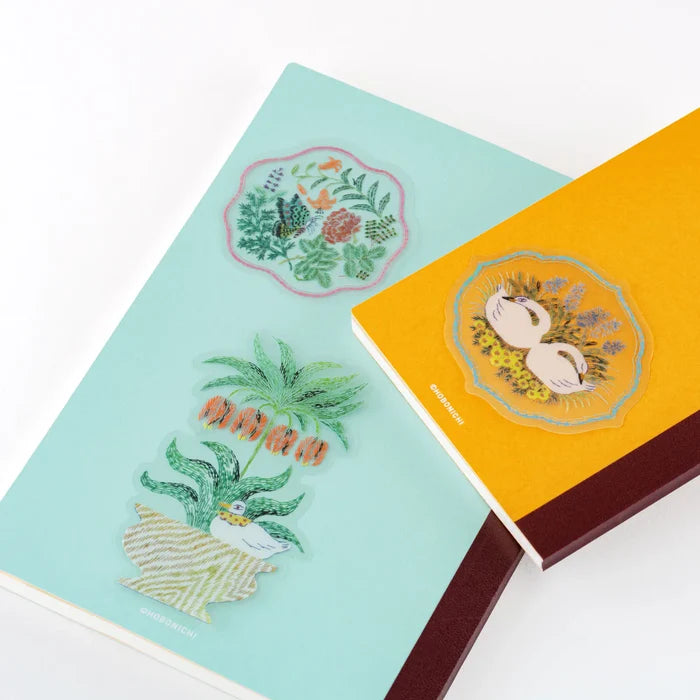 Hobonichi 2026 Accessories: iyo okumi - Transparent Embroidery Sticker Set - My Garden, close-up view.