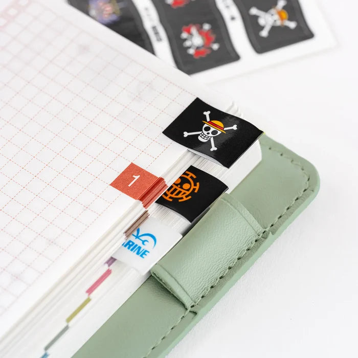 Hobonichi 2026 Accessories: ONE PIECE Magazine - Pirate Flag Index Stickers, detail view of the design.